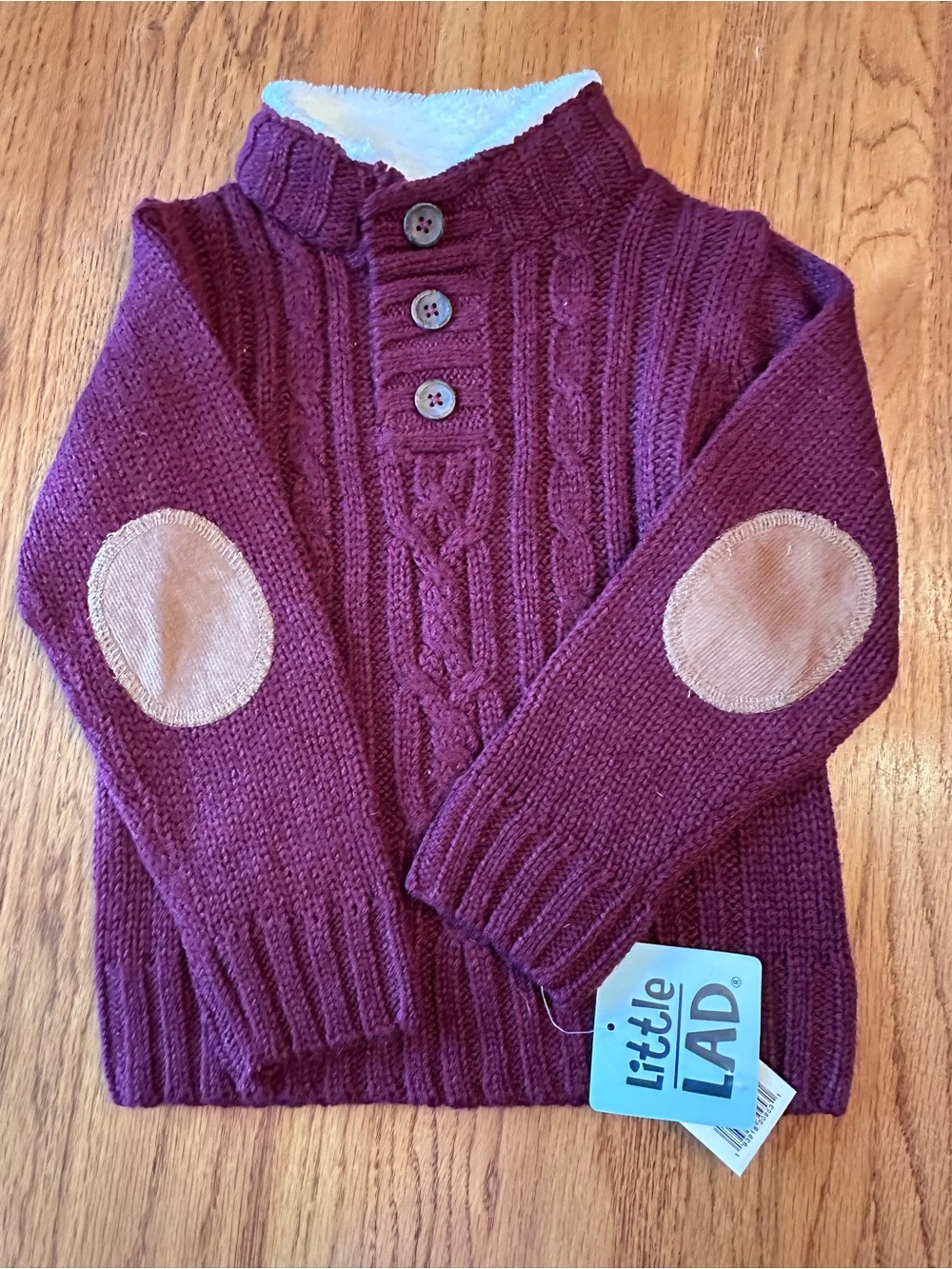 Little LAD Maroon Cable Knit Sweater with Elbow Patches NWT